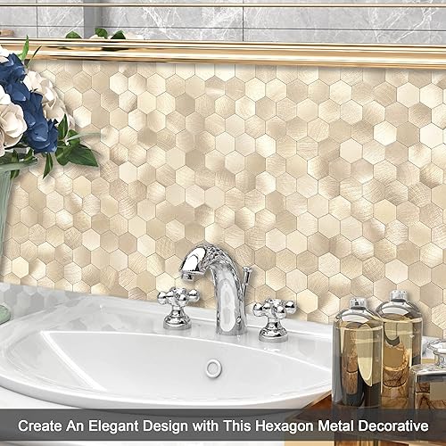 Miniatura 3 de BeNice Pelar y pegar para azulejos hexagonales de cocina, azulejos adhesivos para cocina, azulejos adhesivos de pared para azulejos de metal 3D, 5