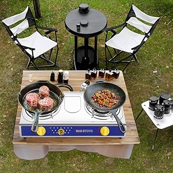 Cast Iron Double Burner Portable Outdoor Camp Stove Propane Gas LPG BBQ Cooker