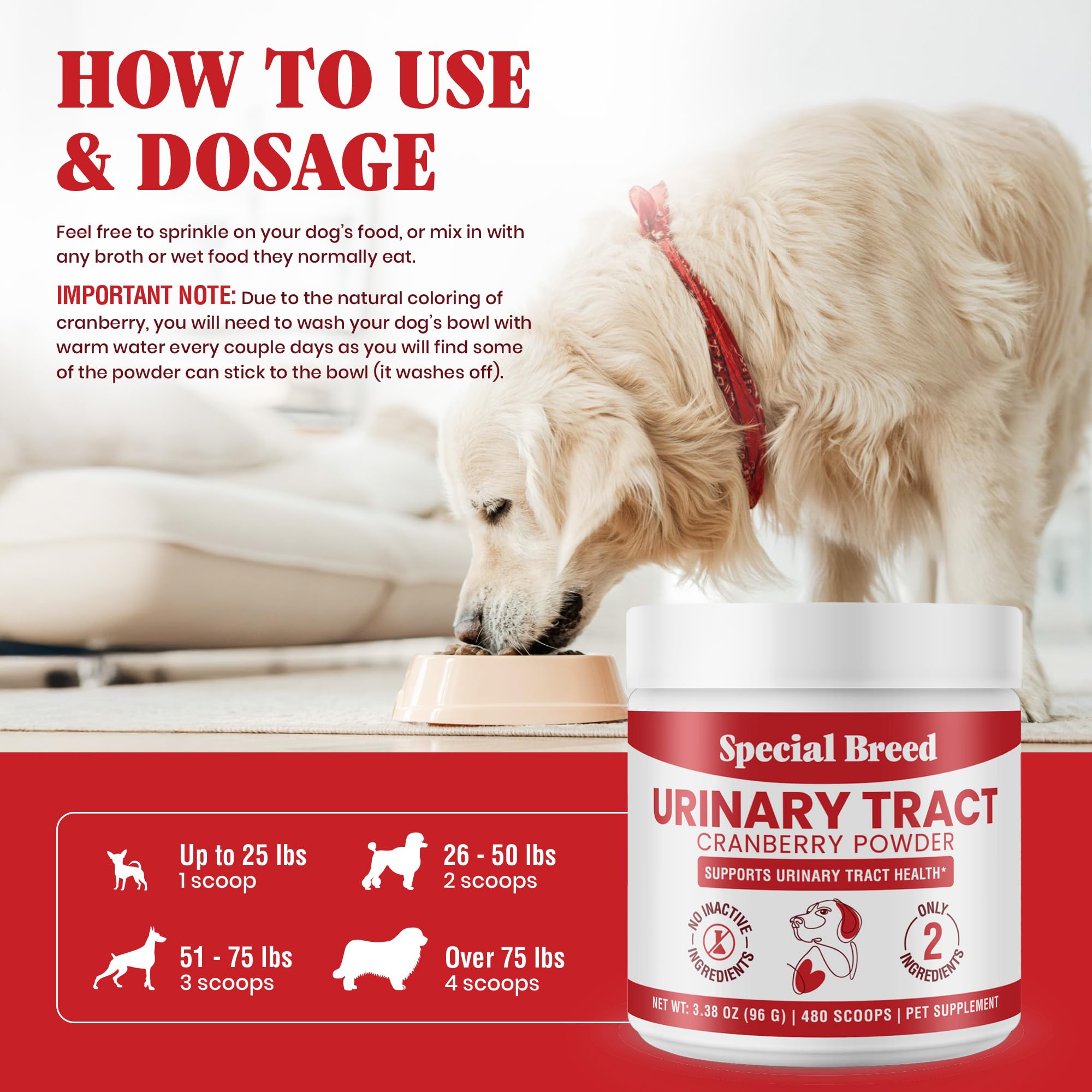 UTI & Urinary Tract Treatment for Dogs – Cranberry Powder for Bladder and Kidney Health – Helps Frequent Urination and Incontinence – Natural Dog UTI Support Supplement – Made in USA — Amazon image 6