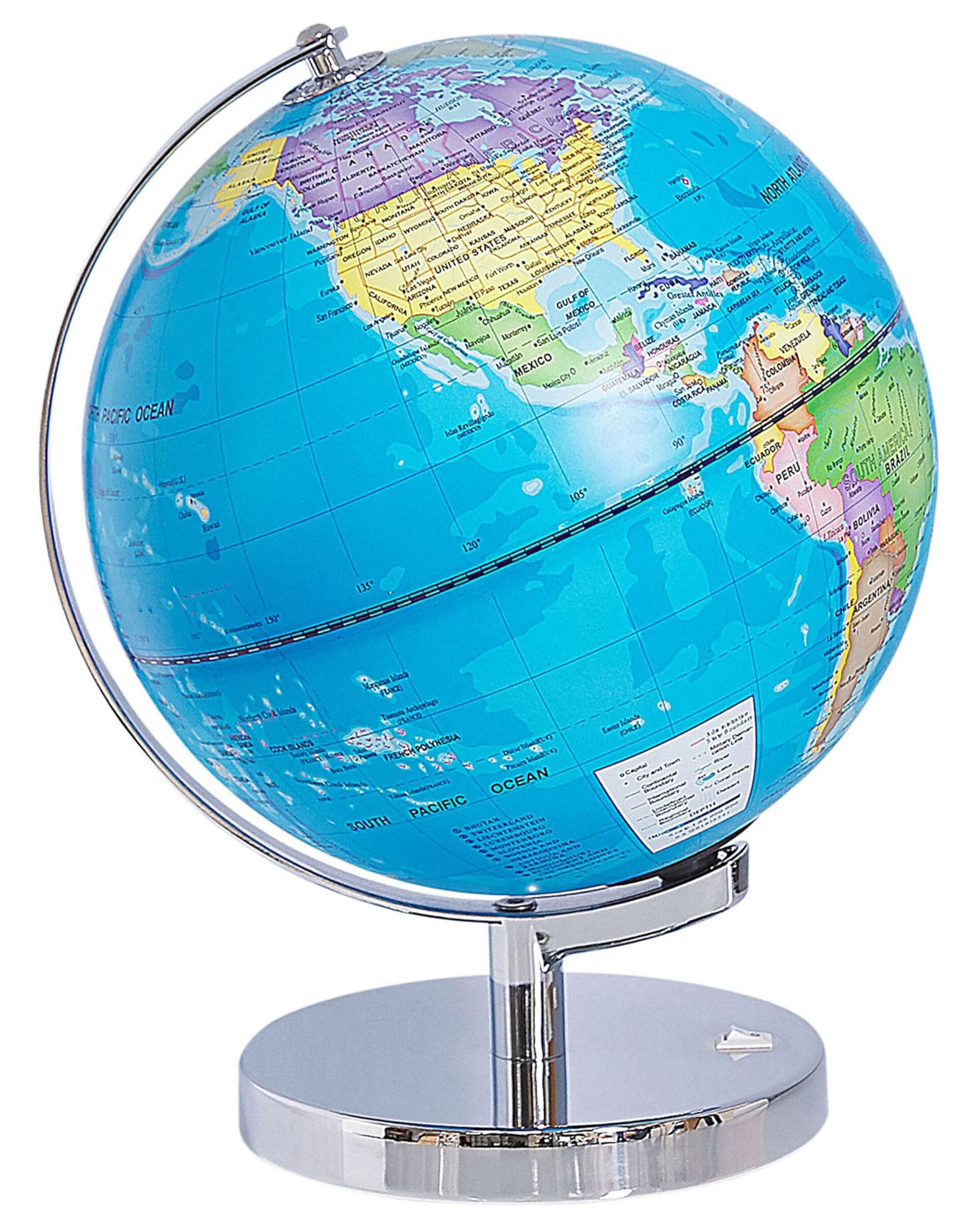 Mappamondo Decorativo Blu e Metallo Argento con Mappa Stelle e LED 24 cm