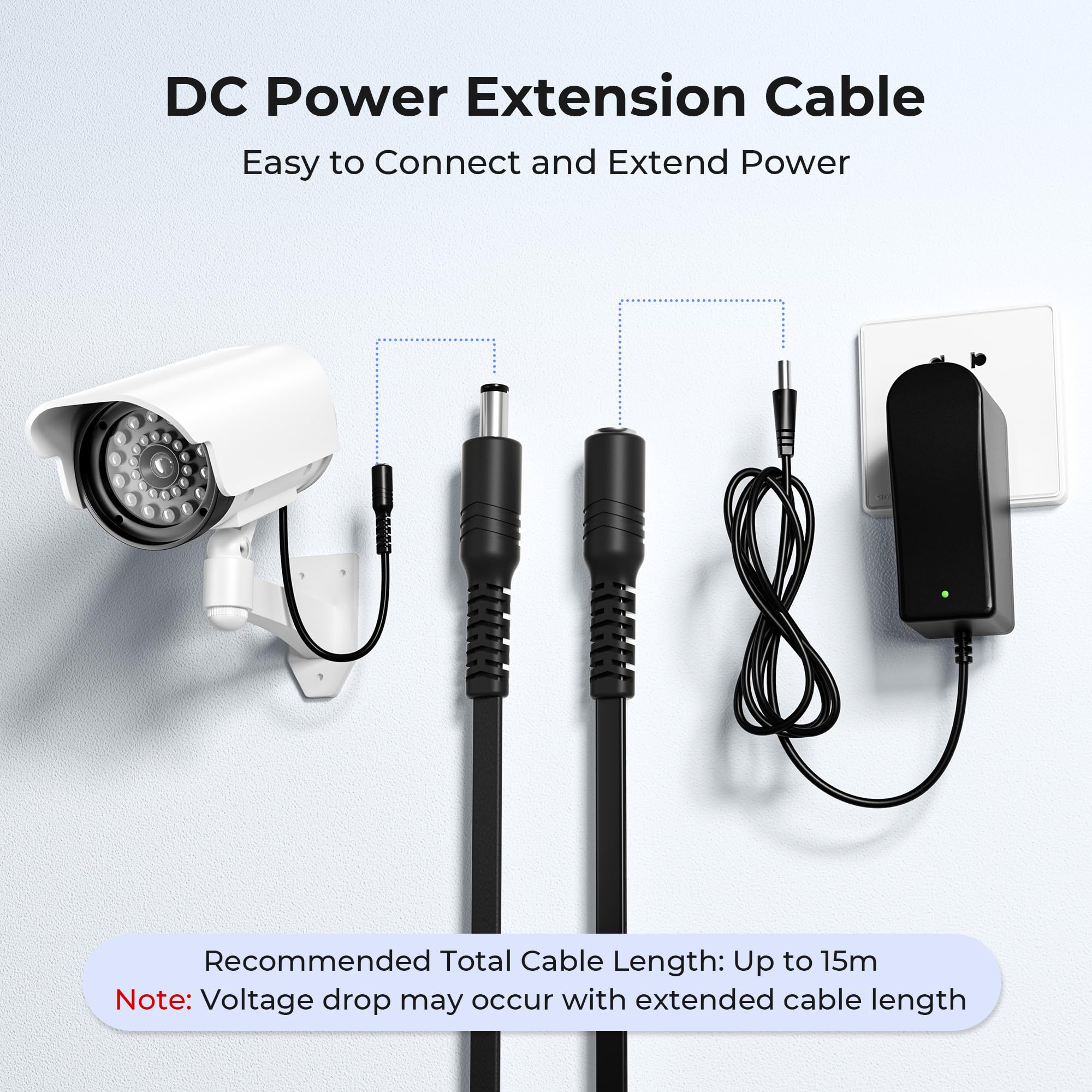 Basesailor Cavo Prolunga 12V DC 3M 2 Pezzi,Cable Filo Prolunga Piatto Lungo Adattatore Alimentazione DC 5,5mm x 2,1mm 5521,5V 9 Volt,Cavo Femmina a Maschio per Telecamera Sicurezza CCTV IP,DVR,LED