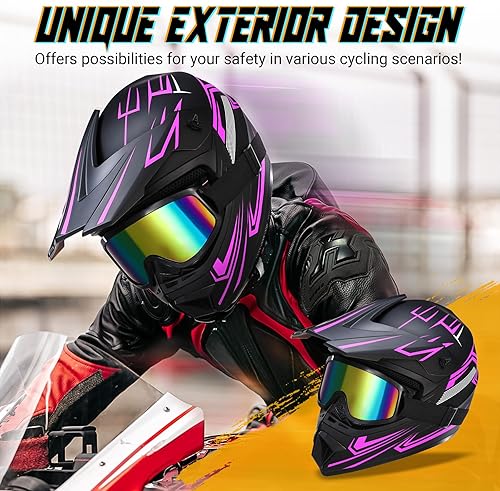 Miniatura 5 de Oryxearth Casco de Dirt Bike con certificado DOT, casco de motocicleta todoterreno para adultos con gafas, guantes y máscara con tamaño ML (rojo,