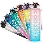 YC Kitchen Motivational Water Bottle with Time Marker - 32oz, Leak-proof BPA Free Sports Water Bottles with Straw & Carrying Strap