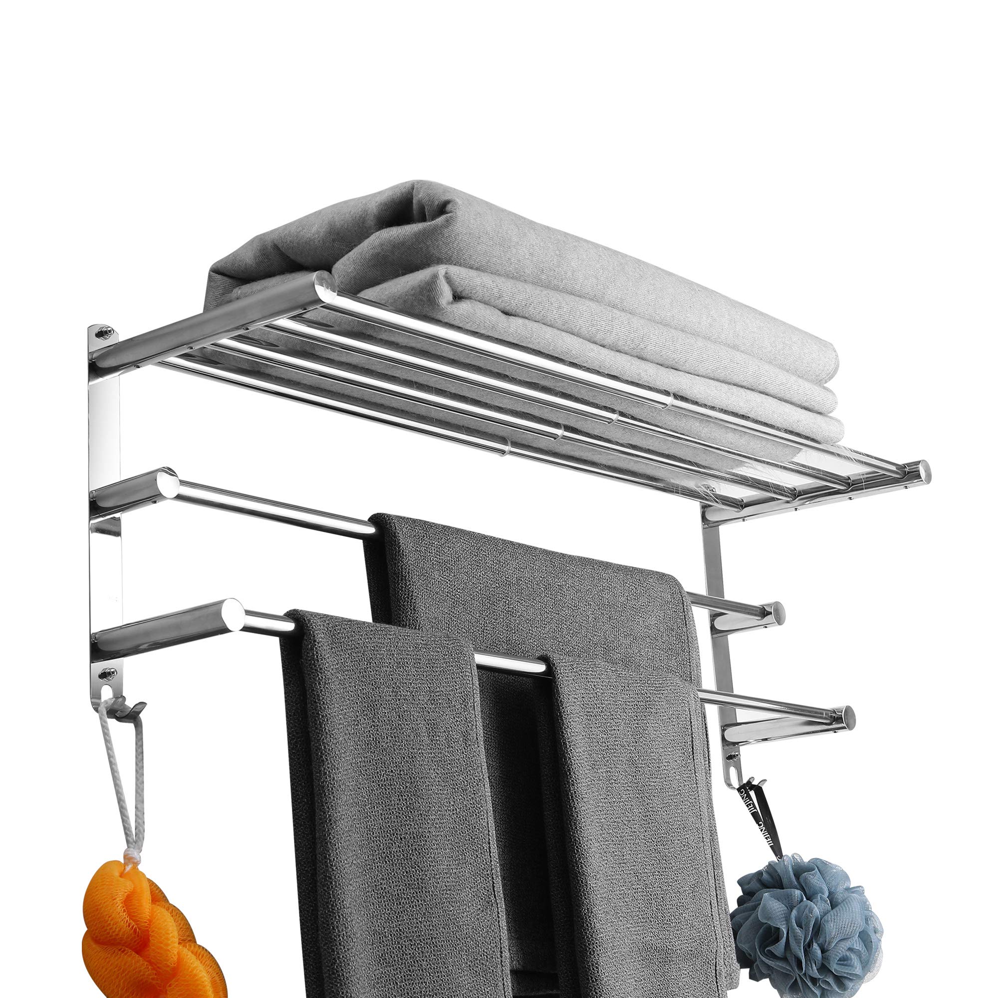 Boyorc 3 Tier Towel Rack Stainless Steel Wall Mounted Adjustable Towel Bars - With Hooks, 43-78Cm, For Kitchen & Bathroom