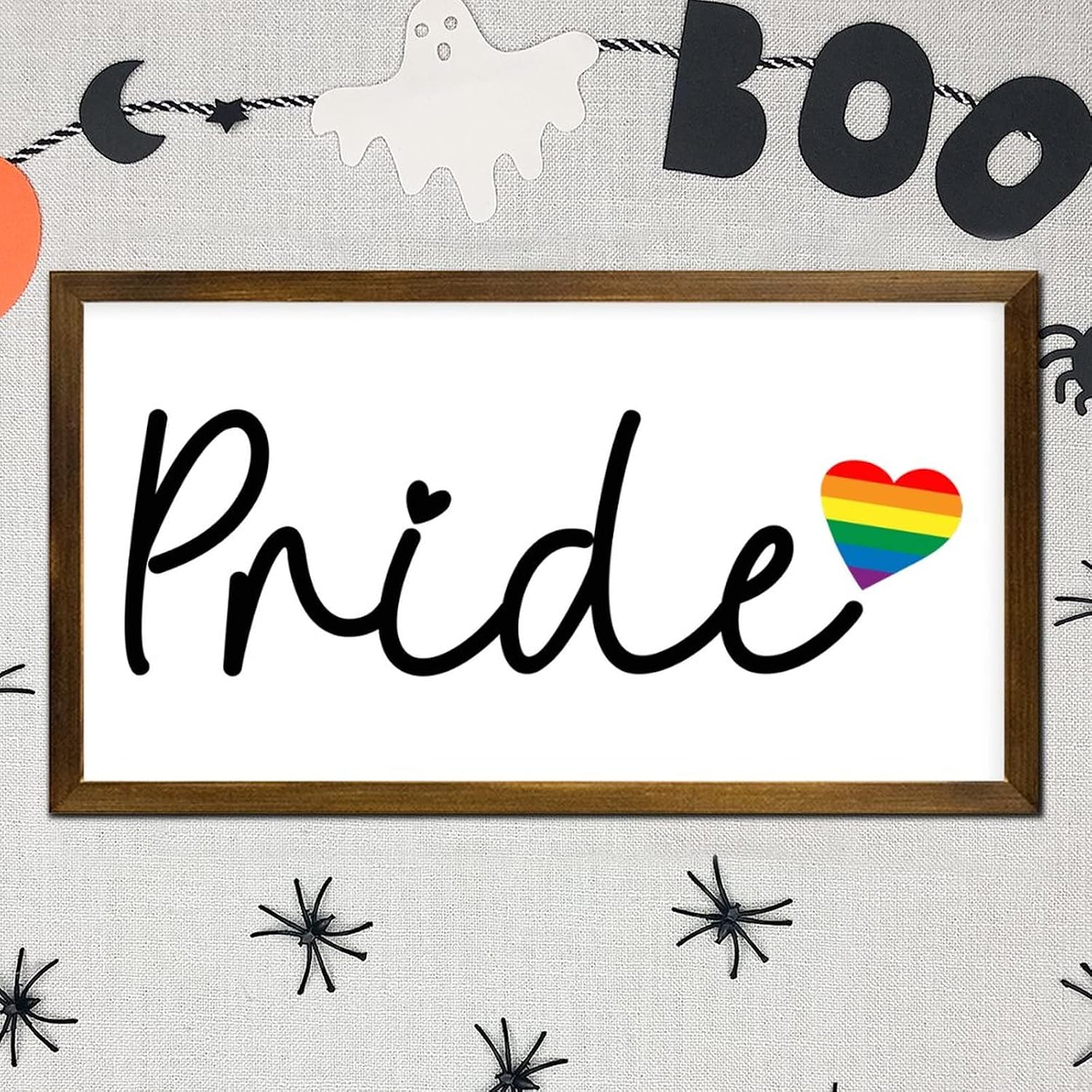 LGBT Pride Wood Framed Sign Pride Rainbow Heart Hanging Sign Classic Pride Love Wood Decor Farmhouse Wall Hanging Plaque for Queer Gay Lesbian Latino 12x22 in