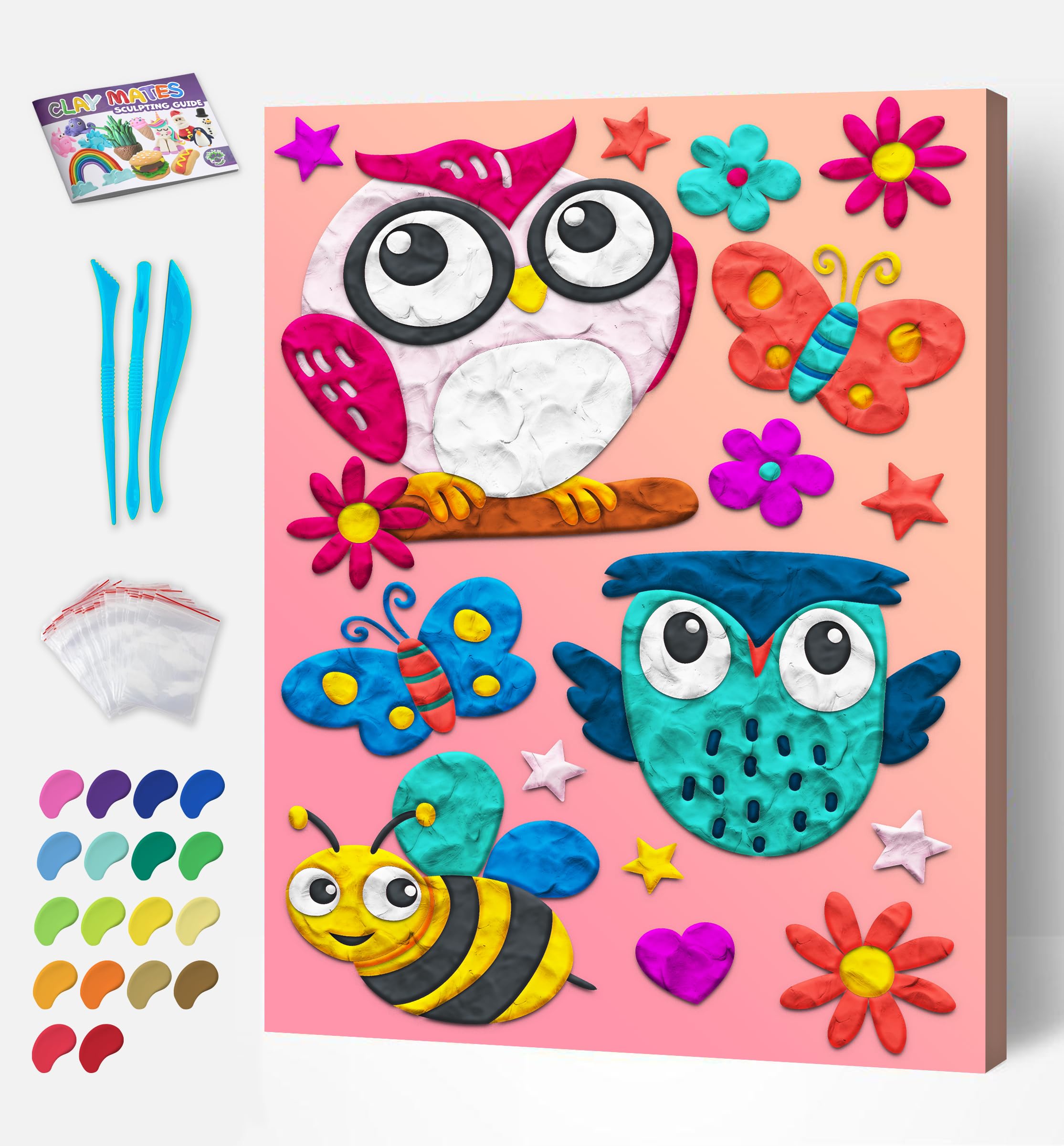 Mess-Free Owl Clay Painting Kit, Air Dry Clay Modelling Kit - Image 3