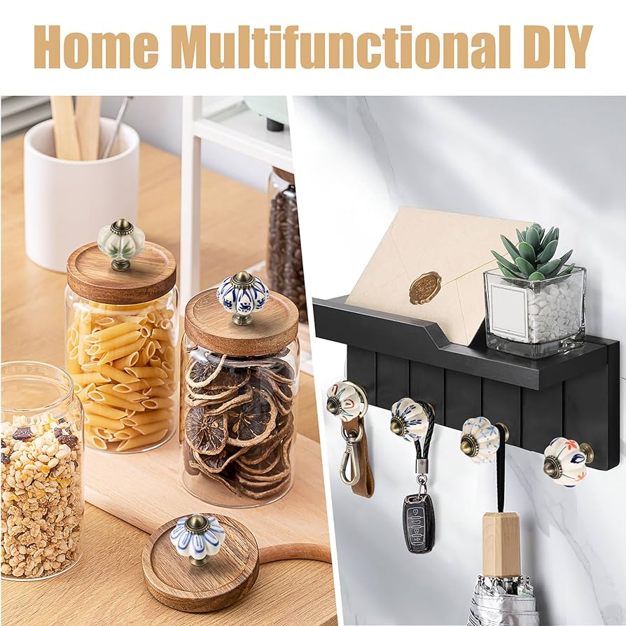 Zernmiarder Ivory & Deep Blue Pumpkin Knobs 2 Pack Ceramic