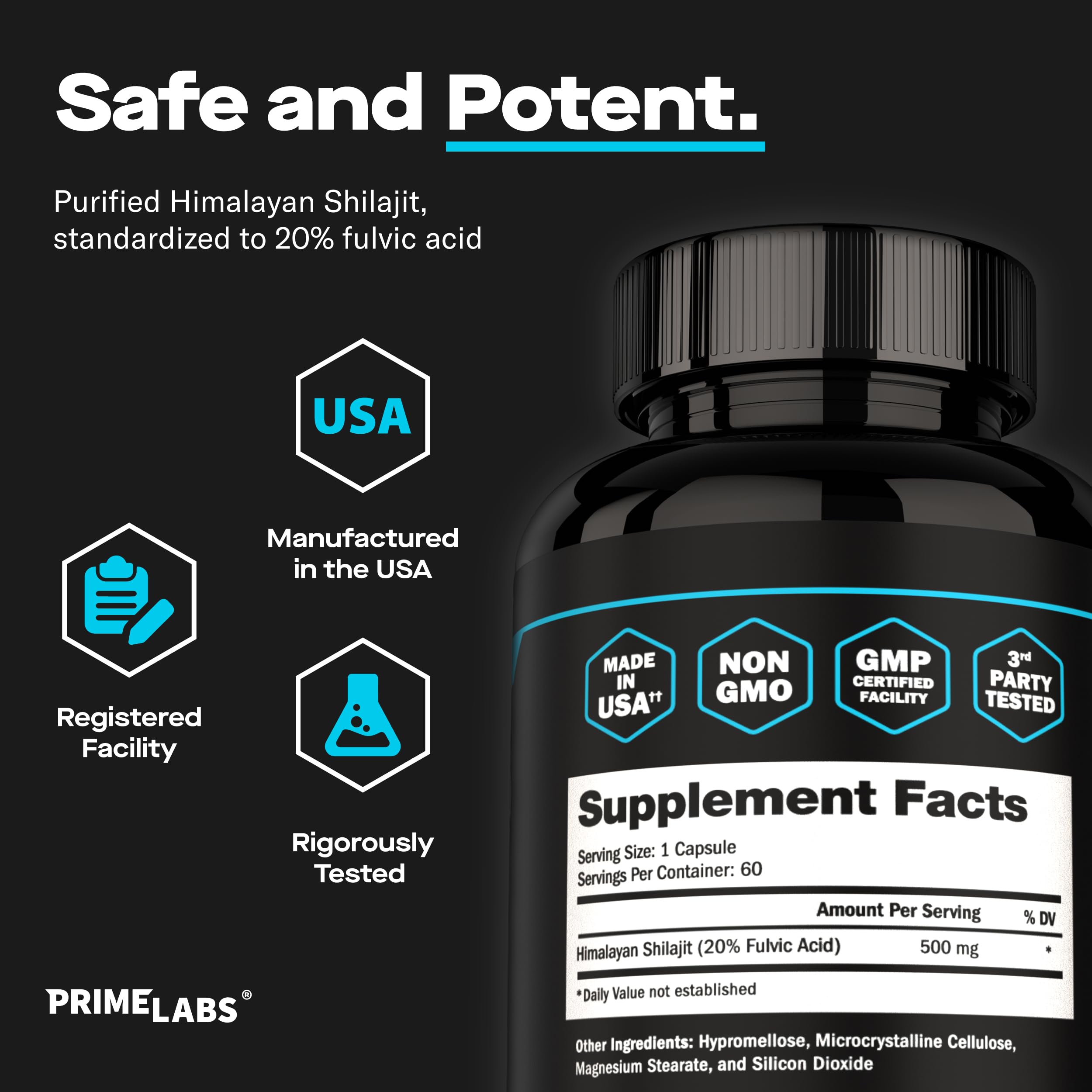 Prime Labs Shilajit Capsules for Men, 20% Fulvic Acid, 500 Mg — Amazon image 3