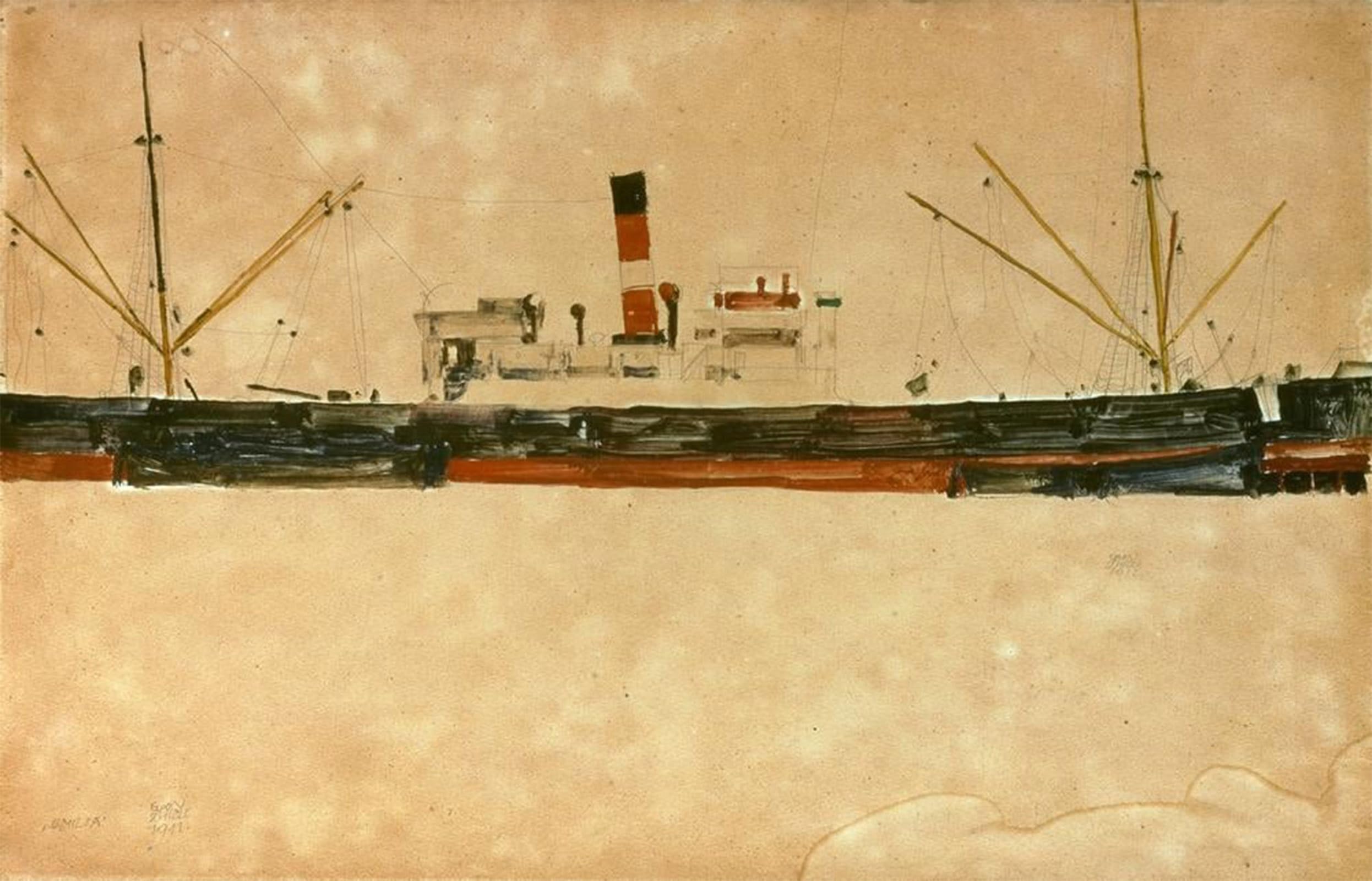 SERENDIPITP Retro Picture Poster Wall Art Pictures Painting Ships in the port of Trieste by Egon Schiele Wall Art Canvas Print for Wall Decor 60x90cm