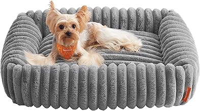 Feandrea Dog Bed, Medium Orthopaedic Dog Basket, Washable Dog Cushion, Fluffy Dog Mat, Soft Padding, 71 x 55 x 18 cm, Dove Grey PGW311GD01