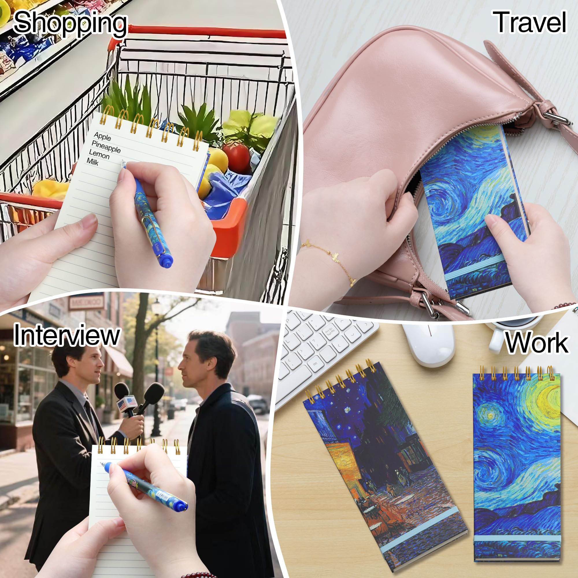 Zestaw 3 szt. Top Spiral Notepad Reporters Notebook Thick Superhard Cover Top Bound Spiral Notebook Van Gogh Gifts Grocery List Notes Steno Notebooks 8,8 x 3,75 In 200 Pages 100GMS To Do List