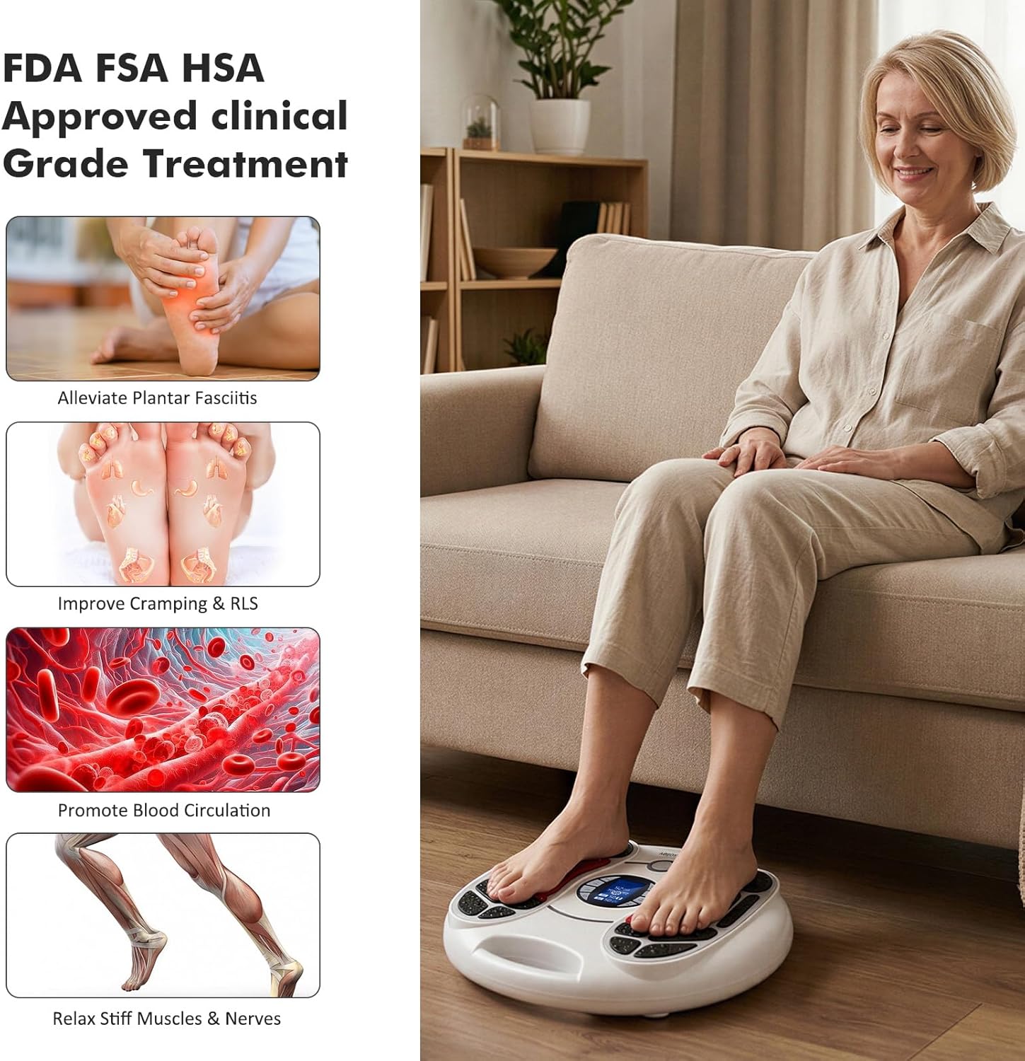 EMS Foot Massager for Neuropathy : FSA Eligible Electric Foot Massager for Circulation and Pain Relief,Hsa Plantar Fasciitis,25 Modes 99 Intensities,4 TENS Unit Muscle Stimulator Pads,Gifts for Mom - Image 2