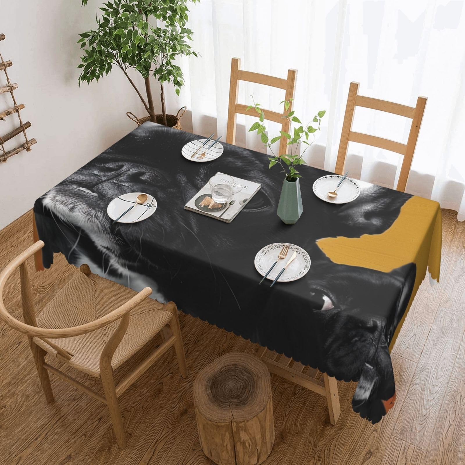 WPKJU Cute Pug Printed Rectangle Tablecloth 72x54 Inch with Lace Trim, Water-Resistant Washable Table Cover for Farmhouse Weddings, Outdoor Picnics & Holiday Dining