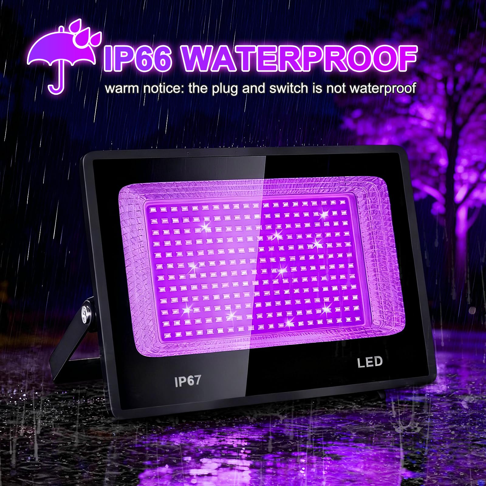 100W Black Light, UV Lamp, Black Light, IP67 Waterproof, for Halloween Decoration, Christmas Decoration, Hardened UV Resin, Neon Party (2 Pieces)