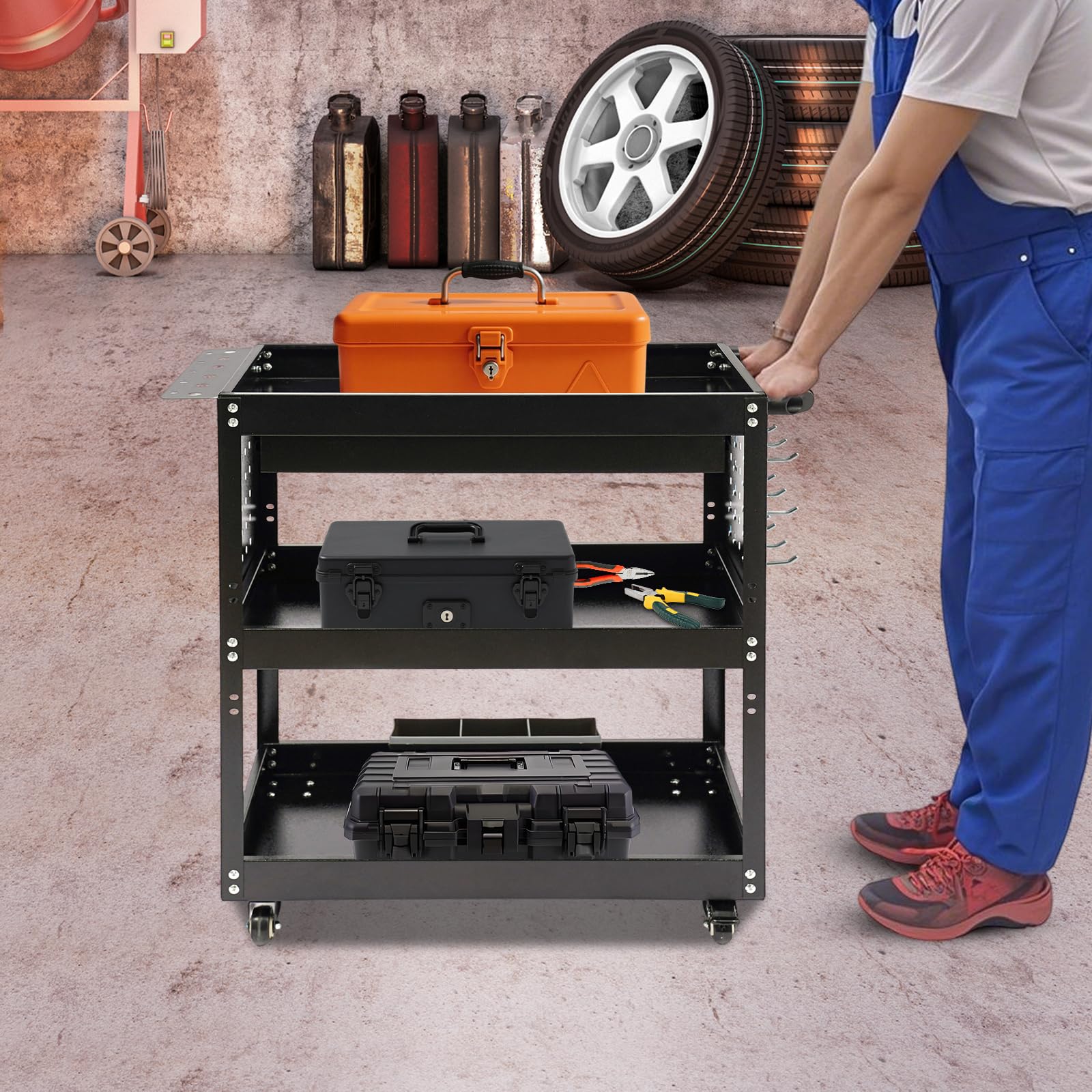 Carrello portautensili da officina, a 3 livelli, carrello degli attrezzi con ruote, portata 250 kg