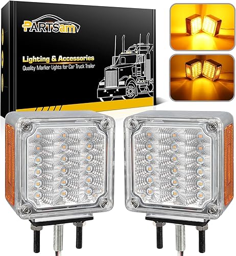 Partsam 2 luces LED cuadradas de doble cara, luces direccionales de estacionamiento, lente transparente, ámbarámbar, 39 luces LED cuadradas con