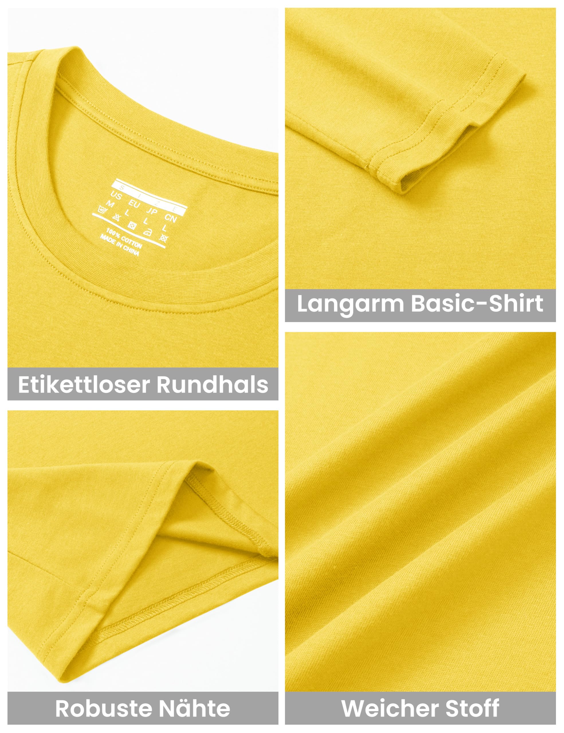 TACVASEN Herren T-Shirt Langarm Baumwolle Rundhals Shirt Männer Sweatshirt Langarmshirt Basic Oberteil Frühling Herbst Freizeit Pullover