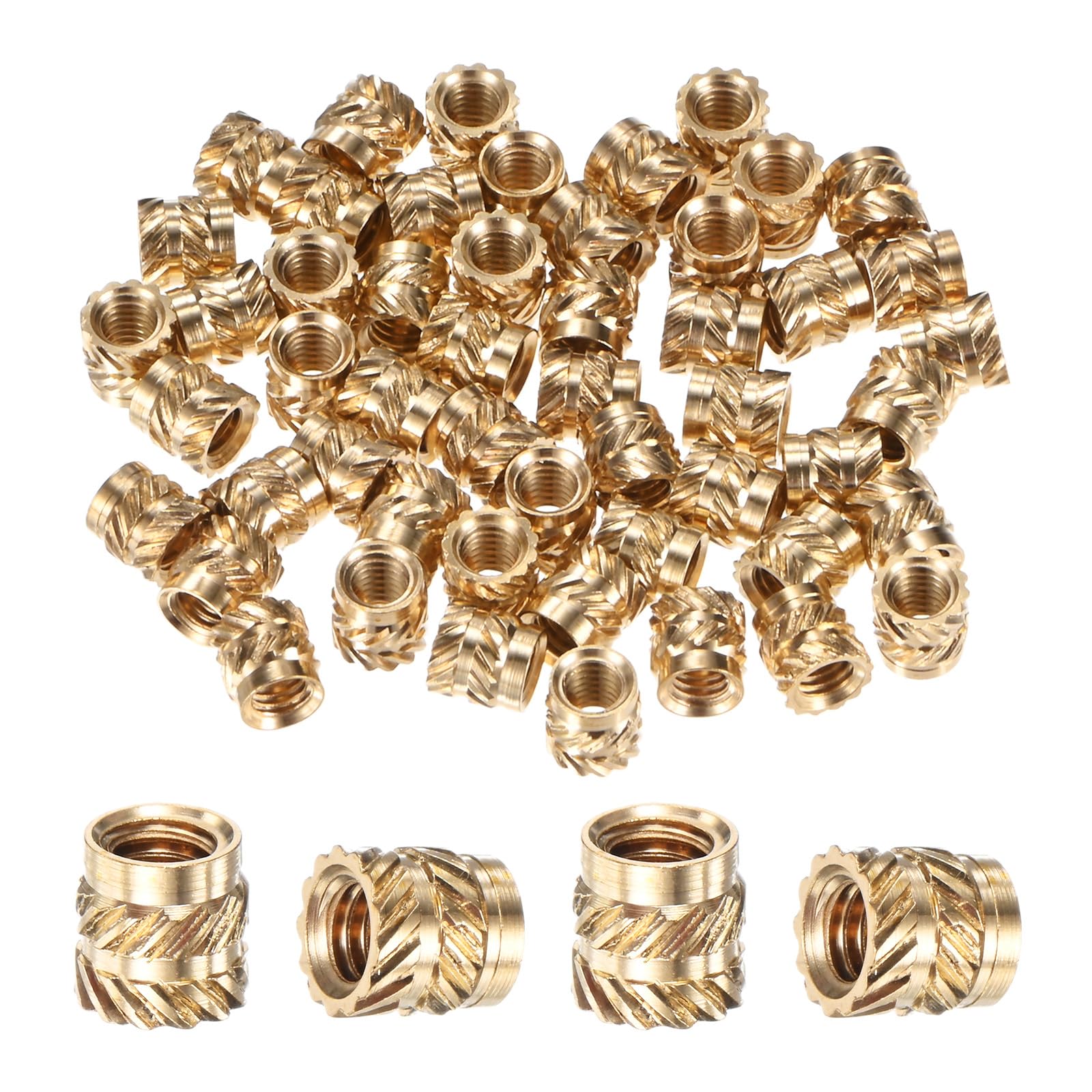M METERXITY 50-Pack Threaded Inserts - M4 x 6mm L x 6mm OD Brass Heat Set Insert Nuts, for 3D Printing Components/Plastic Parts/Miniature Electronics Female Metric Knurled Nuts โ image 1