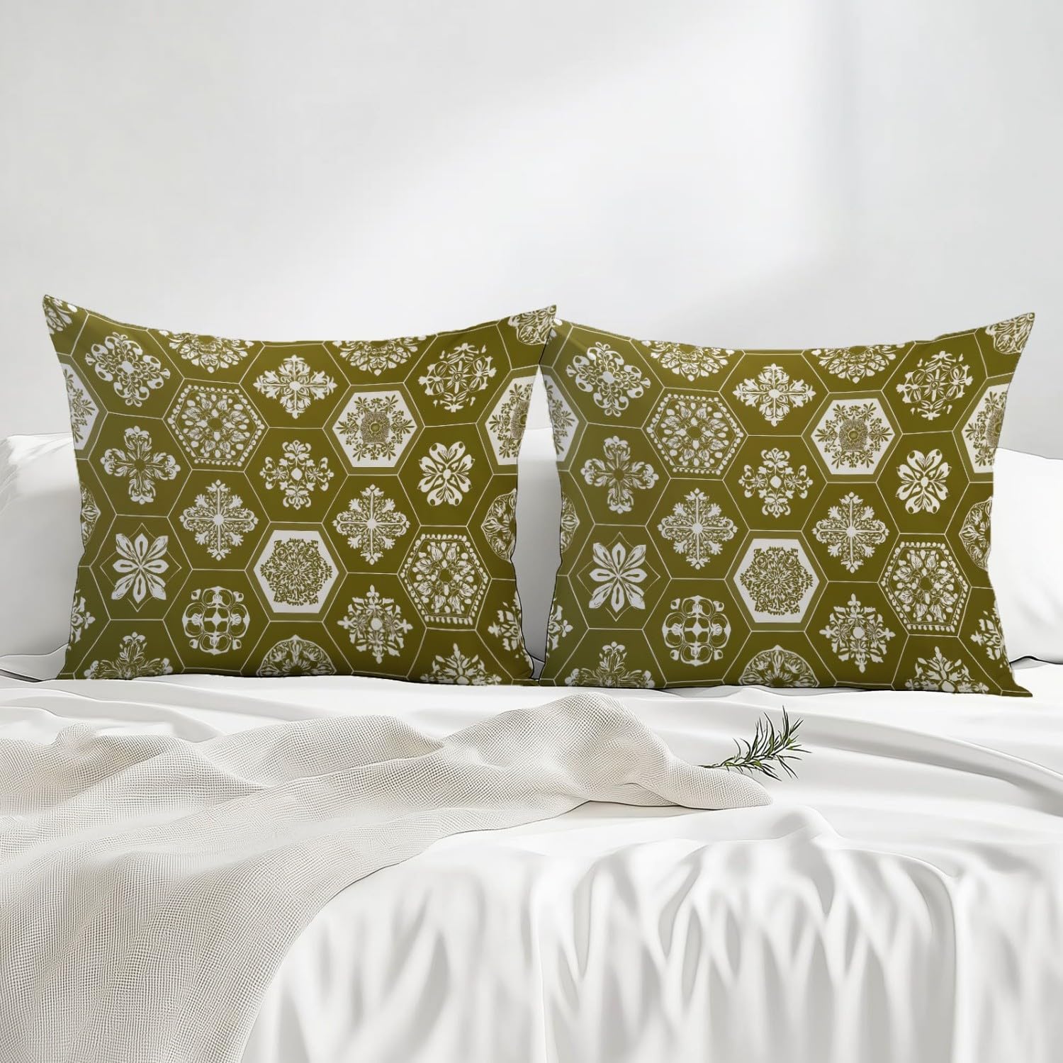 Drap Housse Doux Traditionnel Élégant Motif Damassé Thème, 140 x 190 cm Drap-Housse en Microfibre avec Coins Élastiqués - Respirant Draps-Housses pour Matelas de 30 cm Haut, Vert Olive