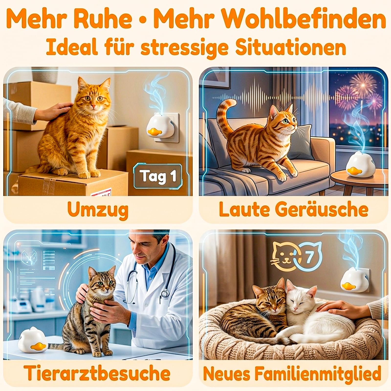 Prise apaisante à phéromones pour chat – Kit diffuseur de phéromones de 120 jours pour chats, aide à soulager l'anxiété et réduire les griffures, comprend 2 diffuseurs de prise + 4 bouteilles de