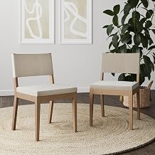 Nathan James Linus Modern Upholstered Dining Chair with Solid Rubberwood Legs in a Wire-Brushed Brown Finish, Natural Flax/Brown, Set of 2