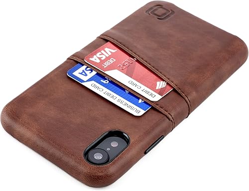 Dockem Funda tipo cartera para iPhone XR placa metálica integrada para montaje magnético y 2 tarjeteros (6.1" Exec M2, cuero sintético, marrón)
