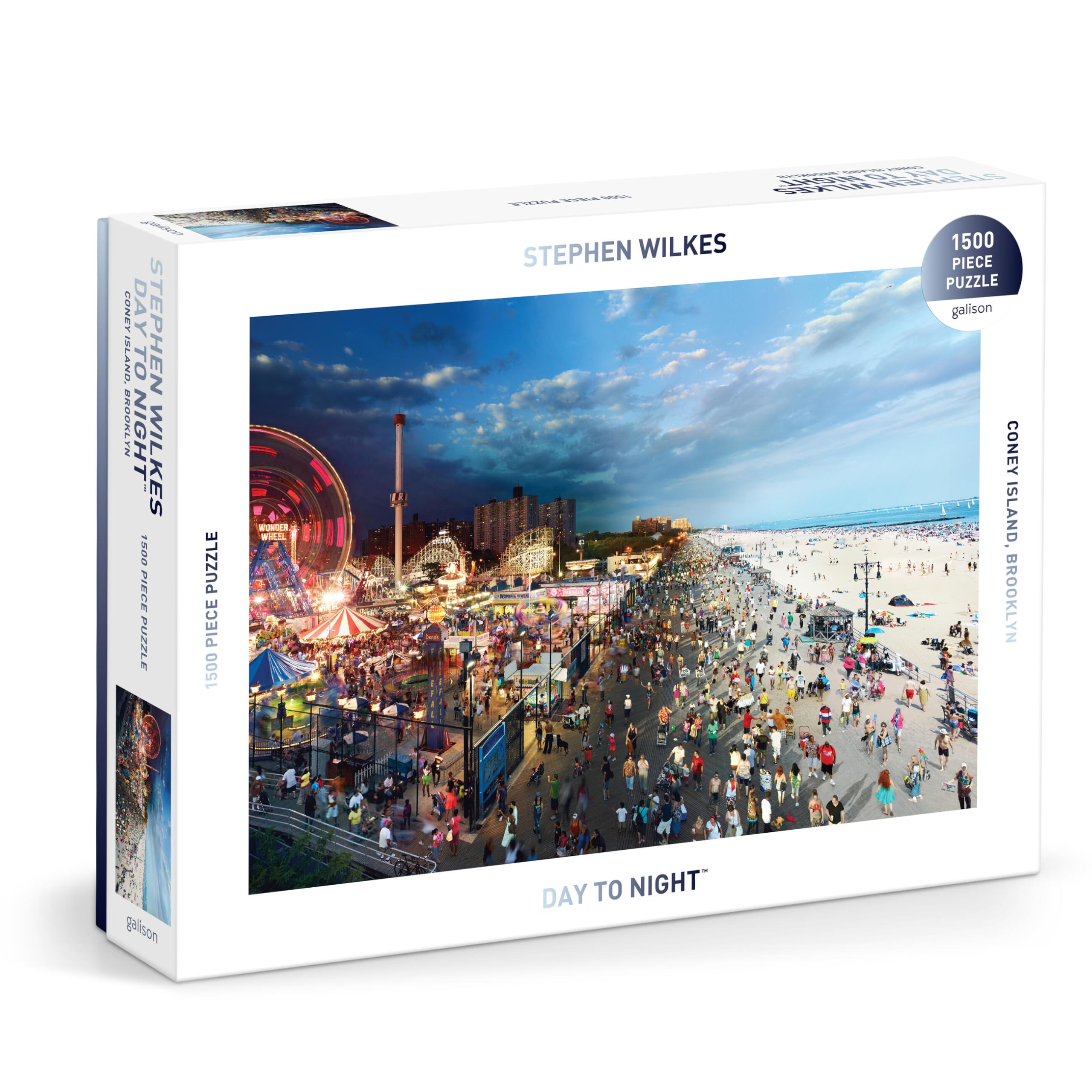 Galison Coney Island  1500 Piece Stephen Wilkes Jigsaw Puzzle Featuring Beautiful Day To Night Photography Of Iconic NYC Beach
