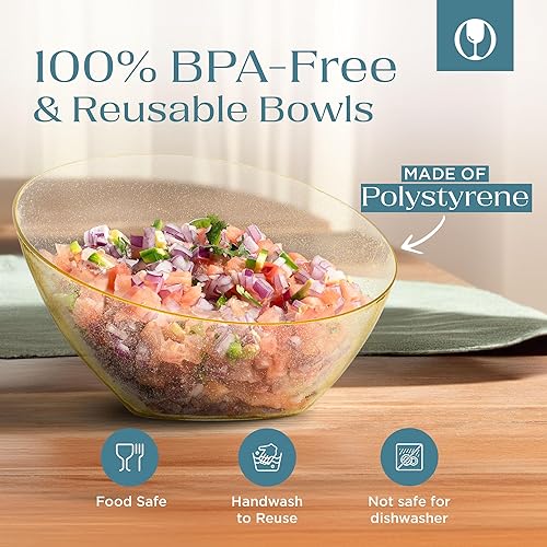 Miniatura 6 de Posh Setting Cuencos de plástico para servir dulces, para bodas, bufés, oficinas, cuencos desechables de plástico duro en ángulo mediano para