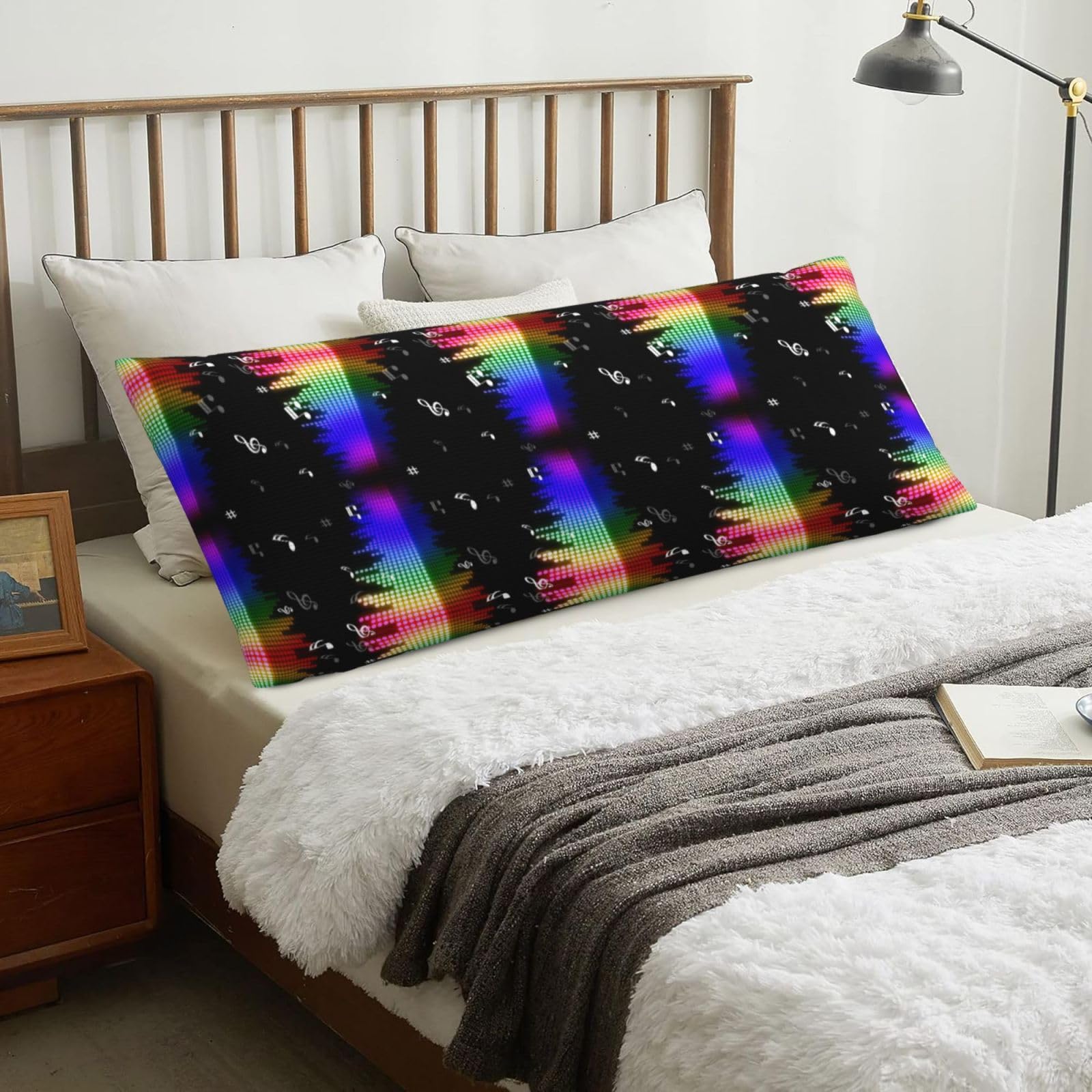 Music Note Colorful Musical Notes 3D Printing, Body Pillow Cover with Zipper,Long Body Pillowcase 20 x 60 in