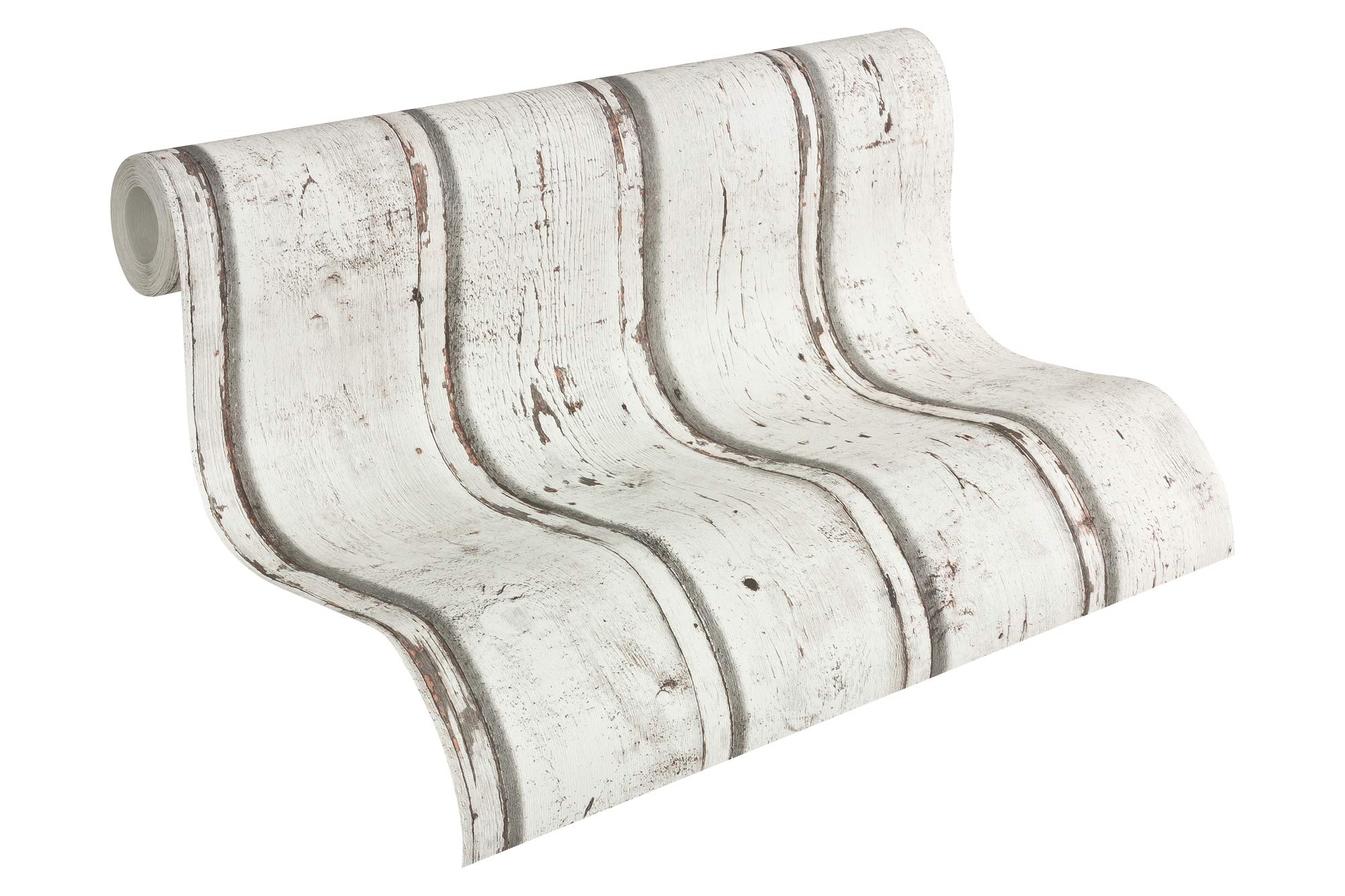 Sanders & Sanders papier peint imitation bois blanc, beige crème et gris 53 cm x 10.05 m