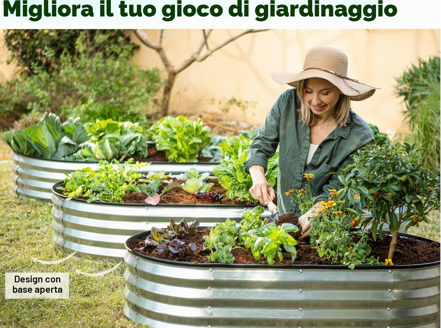 HEYOUTH Letto per Orto Rialzato,Letto da Giardino in Acciaio Zincato, Cassoni orto,Letto per Orto Rialzato con Fondo Aperto,Portapiante da Giardino per Fiori ed Erbe Aromatiche (180 * 60 * 30CM)