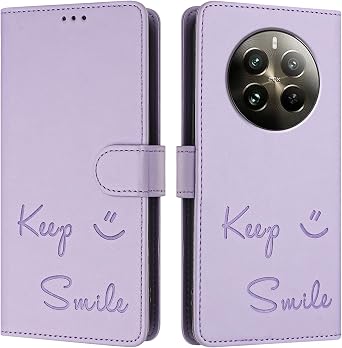 PU Leather Cover for Realme 12 Pro Plus 5G Case, Card Holder Slot Magnetic Flip Silicone Case with Folding Kickstand Cute Smile Protective Shell Compatible with Realme 12 Pro Plus 5G Case 5