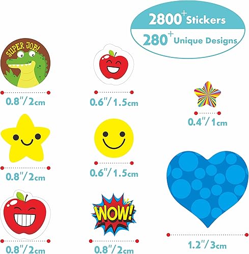 Miniatura 2 de Más de 2800 calcomanías de incentivo, más de 280 diseños de dibujos animados, animales, círculo, frutas, calcomanías motivacionales para profesores,
