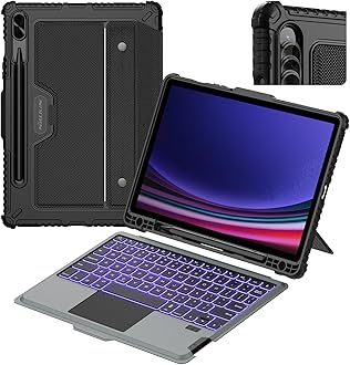 Nillkin for Samsung Galaxy Tab S9 11” Case with Detachable Keyboard, Multi-Touch Trackpad, 7-Color Backlit, S Pen Holder, Rugged Keyboard Case with Camera Cover for Samsung Tablet S9