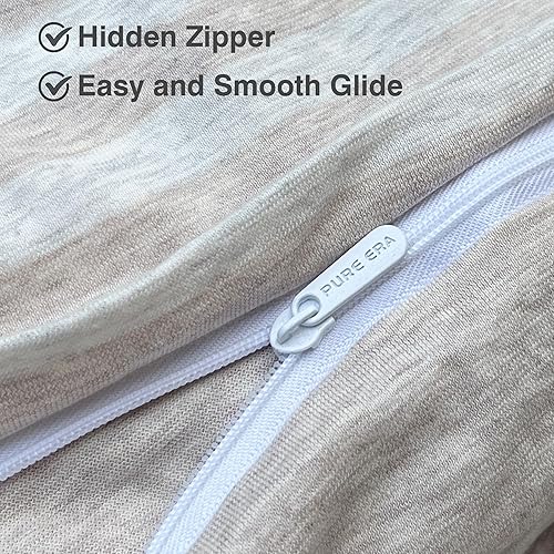 Miniatura 4 de PURE ERA Juego de funda de edredón de punto de jersey, 100% algodón de camiseta jaspeado, súper suave, cómodo, diseño clásico a rayas, con cierre de