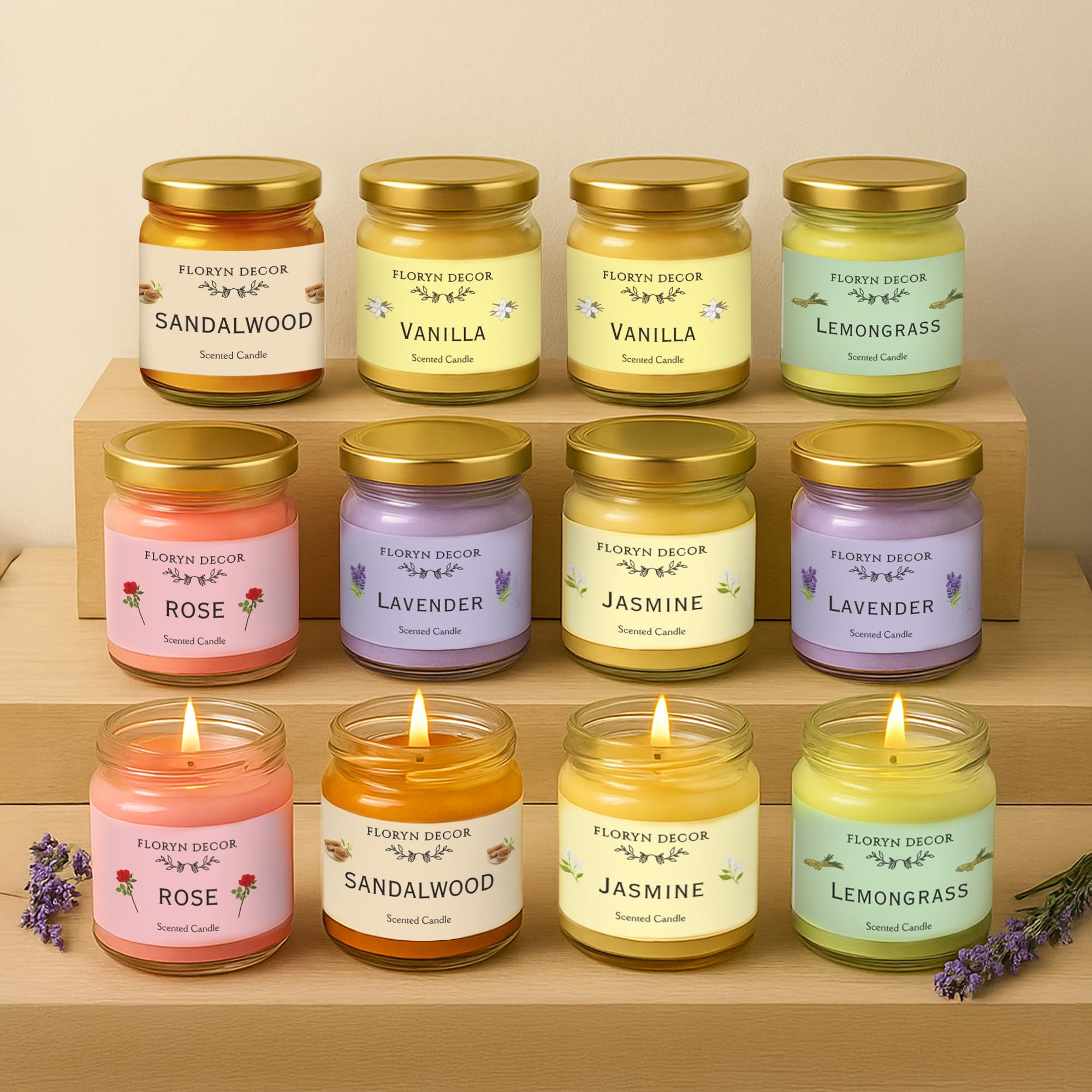 Floryn Decor Jar Scented Candles Gift Set | Scented Candle Set of 12 | Highly Fragranced Candles Pack of 12 Mini Jars (Pack of 12, Paraffin Wax)