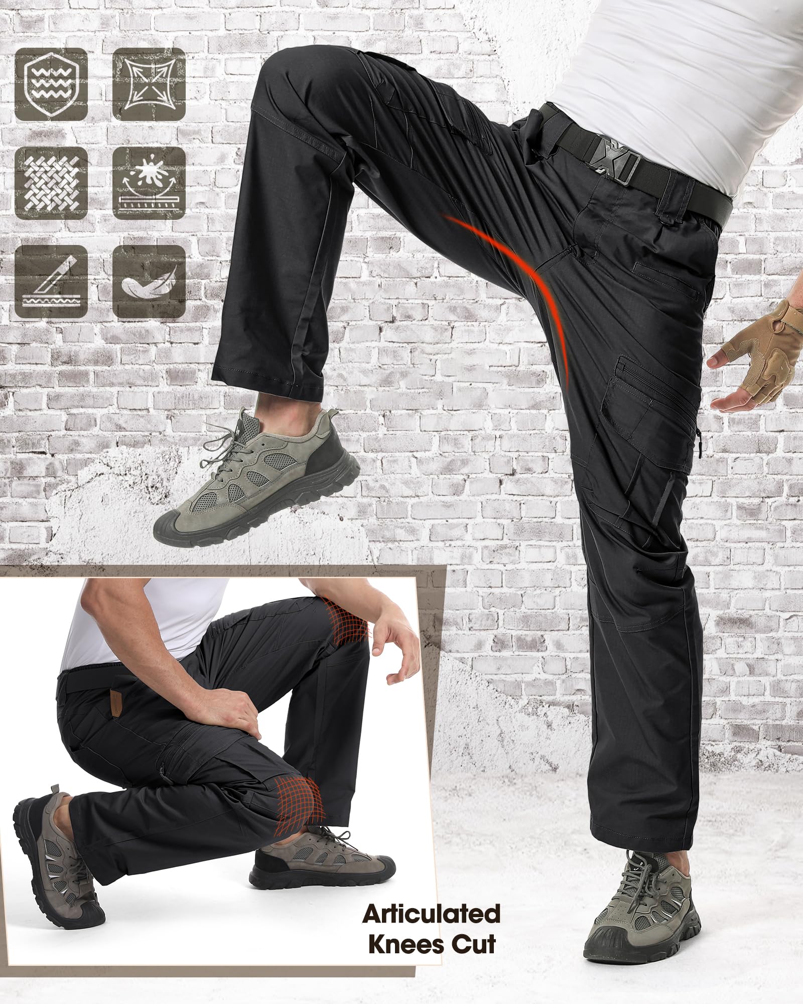 IGOLUMON Pantalon de Travail Homme Pantalon Cargo Stretch avec Plusieurs Poches Taille Elastique Pantalons de Randonnée Loisirs Vêtements de Sécurité