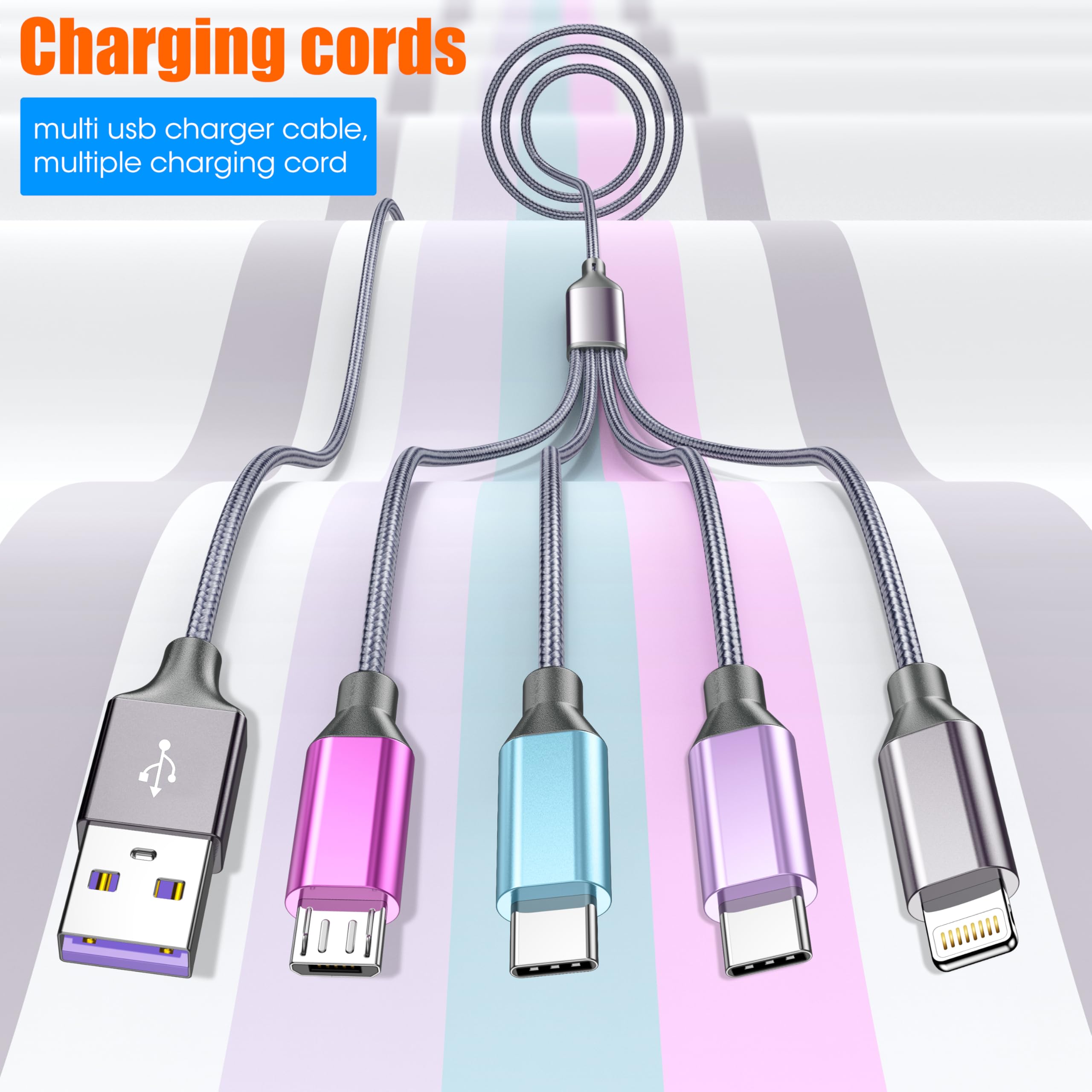 Cavo di ricarica multiplo da 1,2 m, cavo di ricarica 4 in 1, cavo di ricarica in nylon intrecciato Lightning per iPhone, cavo universale per telefono con tipo C, micro USB, porta IP per