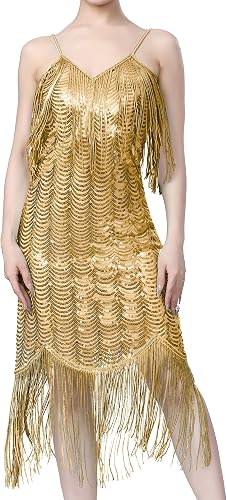 Aivtalk Flapper Dresses for Women 1920s Gatsby Sequins Tassels Flapper Sexy Cock