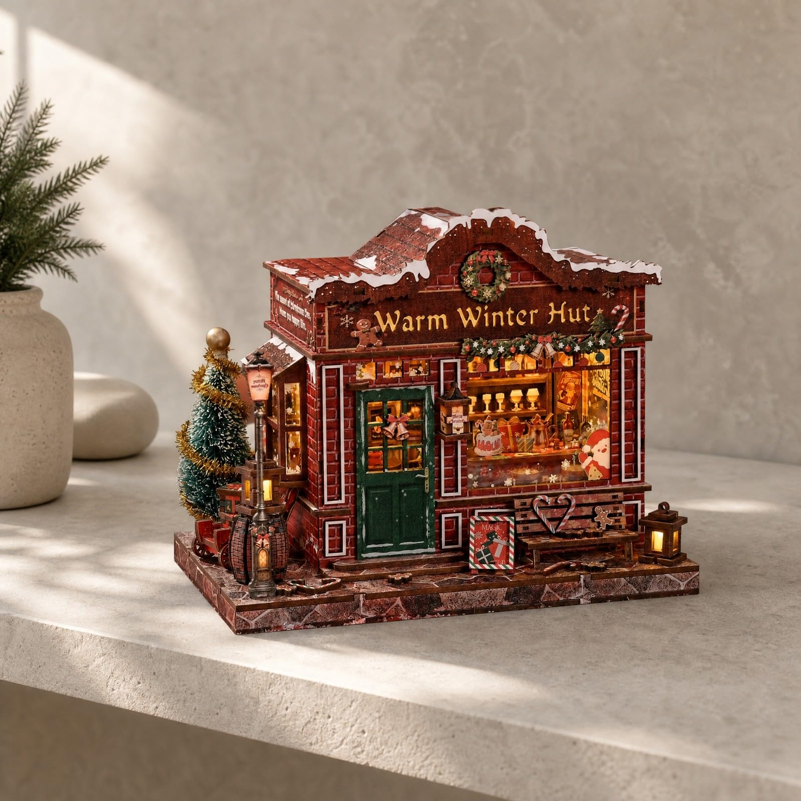 kowaku Kit di Casa in Miniatura a ma Natalizio Luminoso di Rifugio Invernale con Inrni per Famiglie