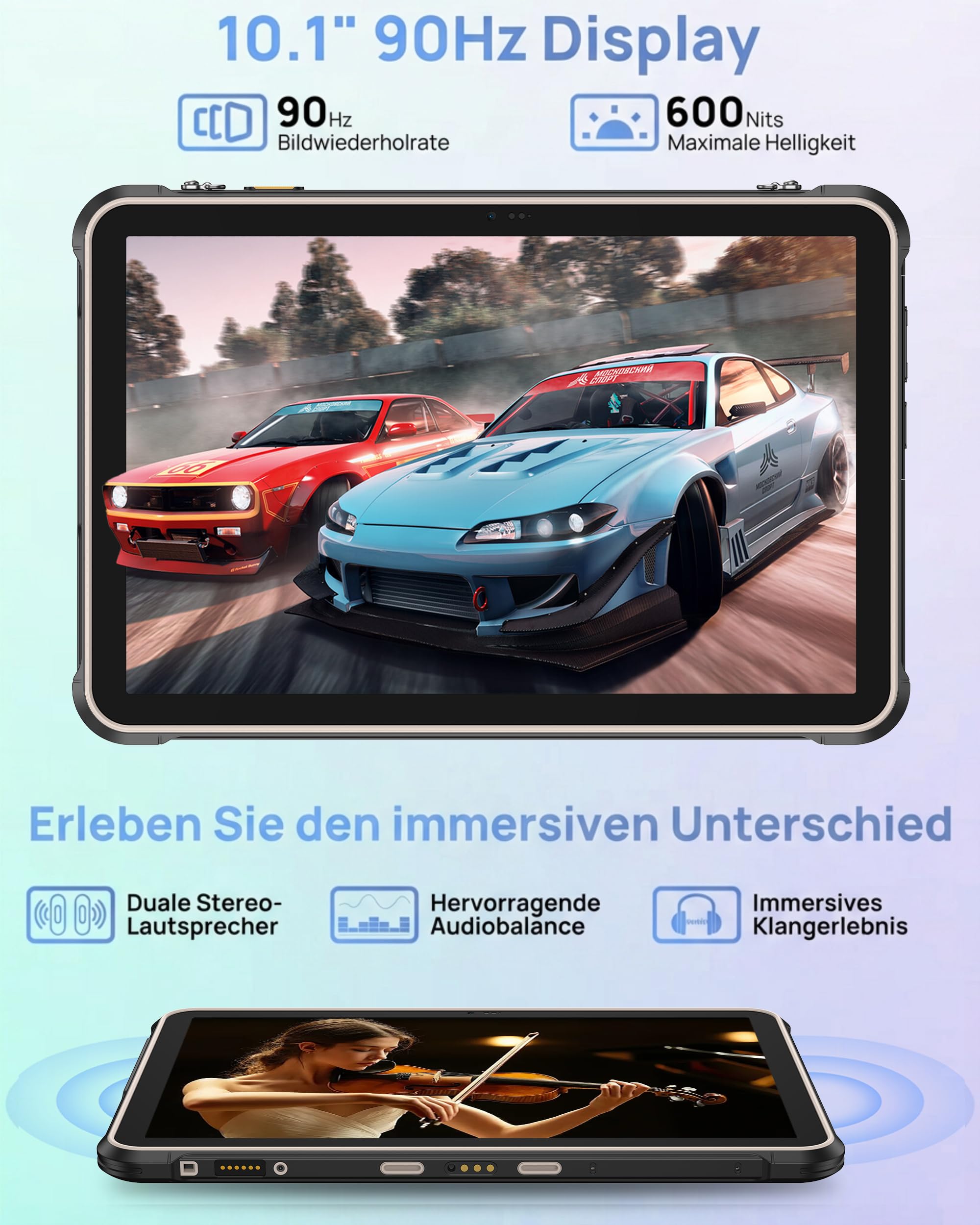Ulefone Rugking Pad 2 Pro Outdoor Tablet Android 16, eSIM 16+128GB/2TB 10200mAh Rugged Tablet 10.1" 8+48MP Tablet 90Hz IP68/IP69K Wasserdicht Stoßfest, Dual SIM 4G/2.4G/5G WiFi/GPS/NFC/OTG Grau