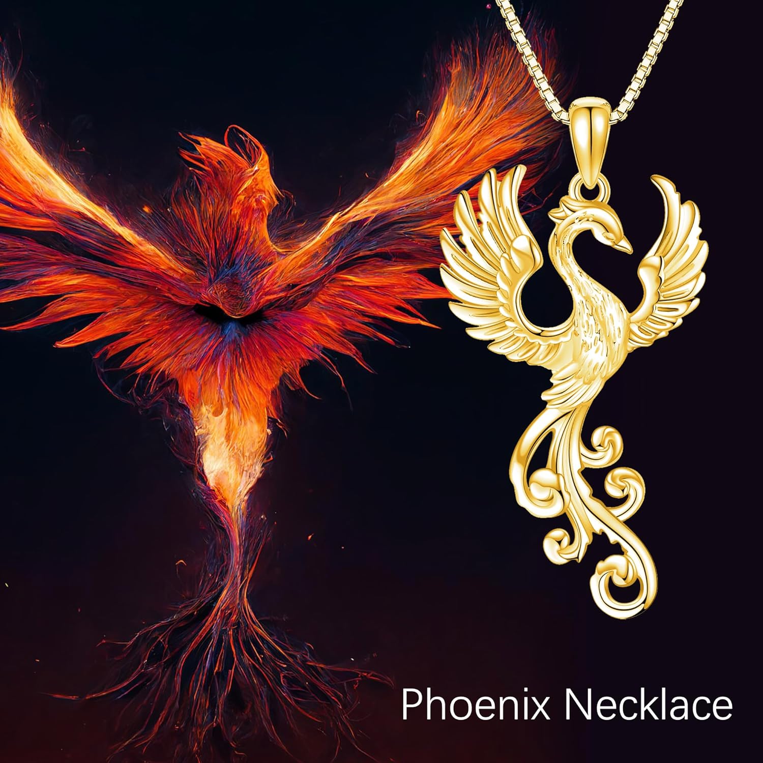 YAFEINI Rising Phoenix Necklace 925 Sterling Silver Bird Pendant Phoenix Jewelry Gifts for Women (gold) - Image 3