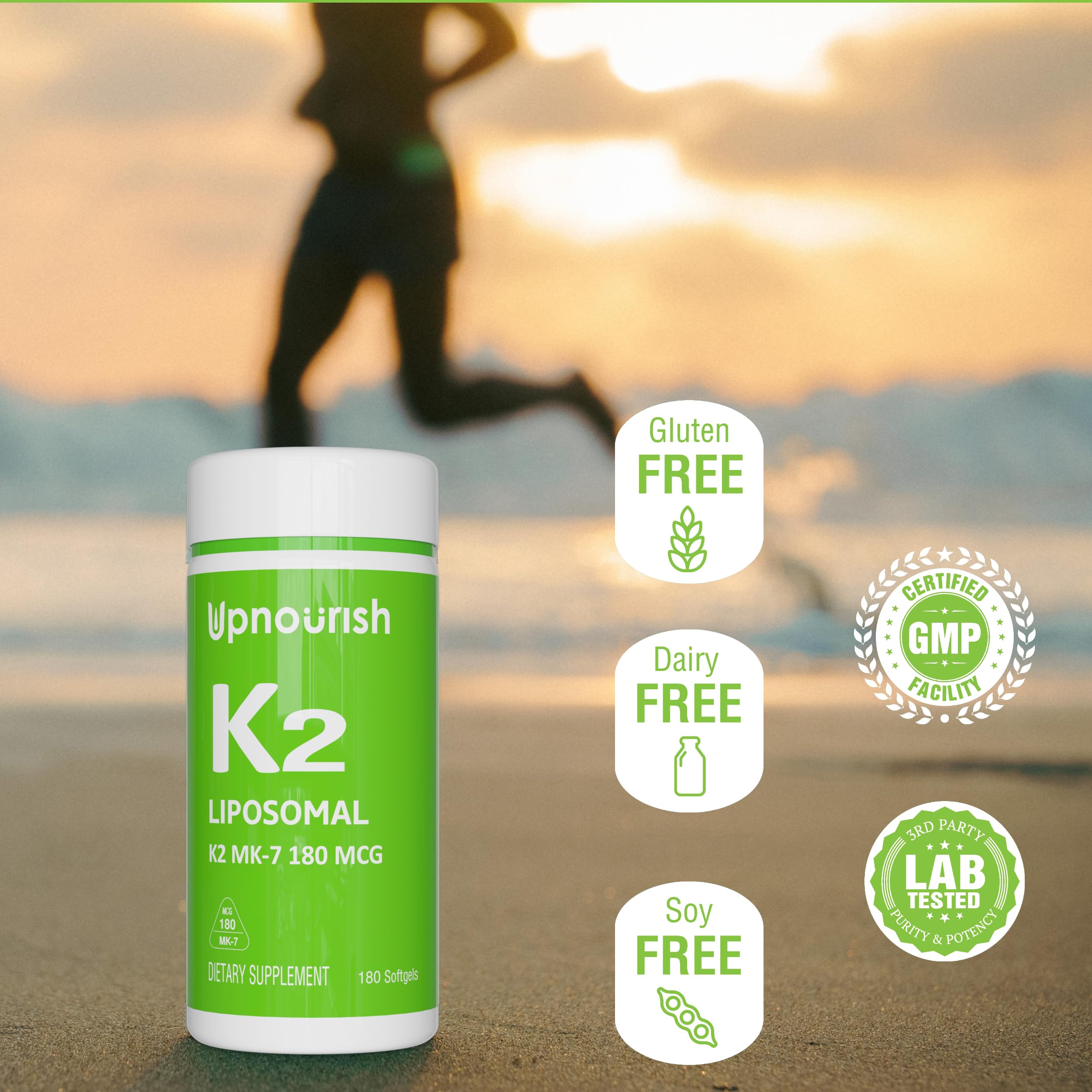 UpNourish Liposomal Vitamin K2 MK7 180 mcg - 180 K2 Vitamin Supplement Softgels for Women and Men - VIT K2 MK-7 with High Absorption — Amazon image 5