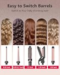 5-in-1 Ceramic Curling Wand Thermal Brush Beach Waves Dual Voltage | 3 Ceramic Barrels (0.35"-1.25") +Thermal Brush+Wave Wand,Fast Heat,30-sec Ready,All Hair,Travel-ready with Glove & Bag