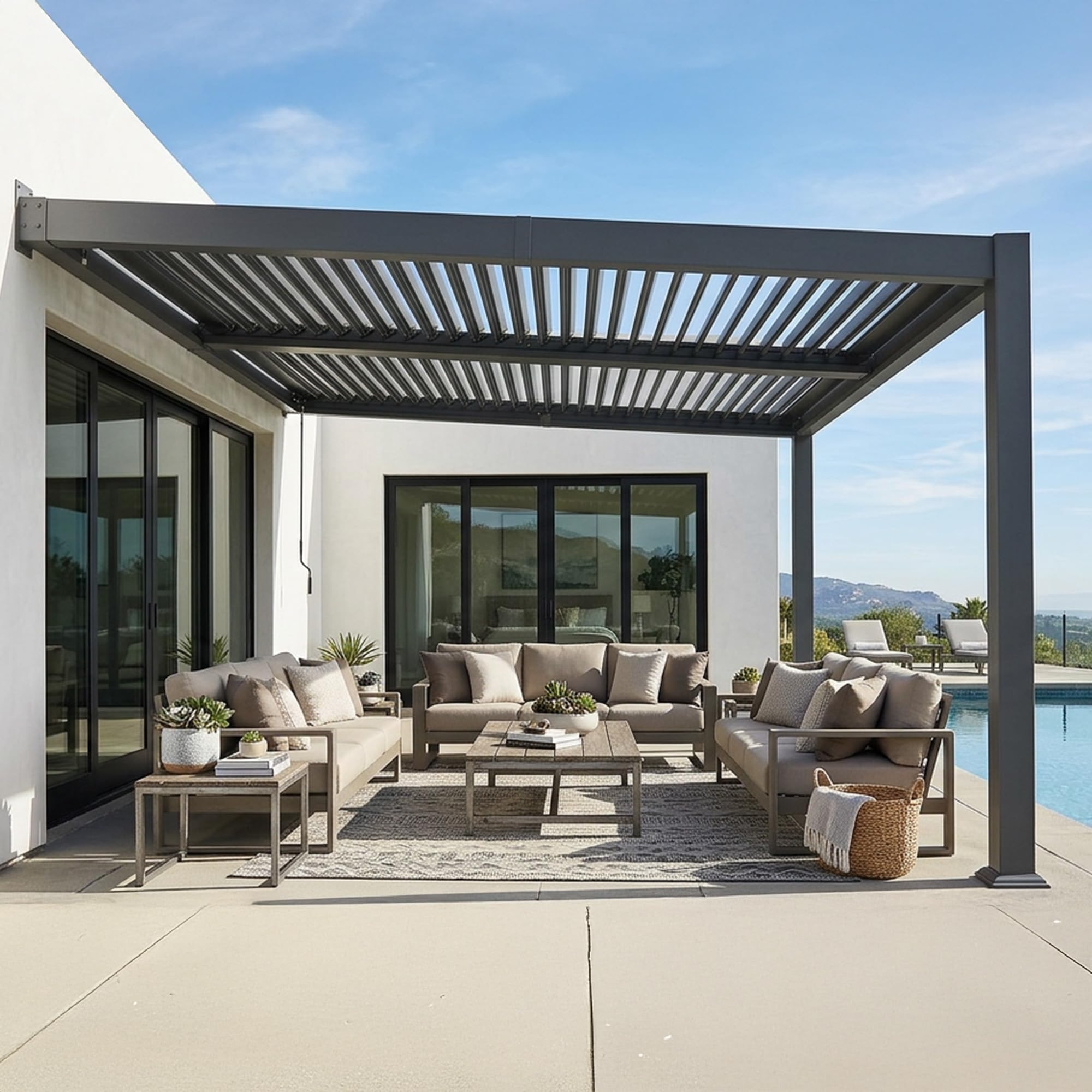 PURPLE LEAF Pergola Bioclimatique Adossée 3 x 4,25 m en Aluminium, Entretien Facile, Pergola Bioclimatique Murale avec Lames Orientables, Résistante UV et Pluie, Idéale pour Jardin et Patio, Gris