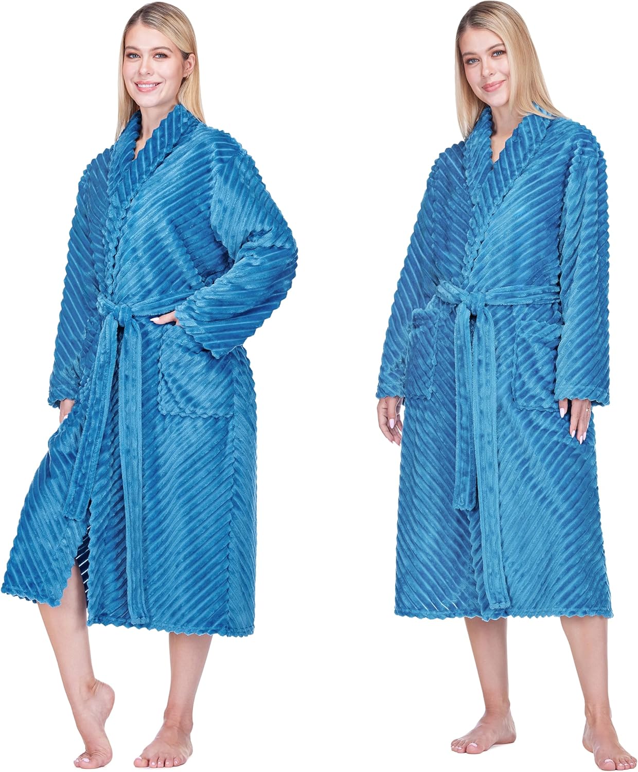 PAVILIA Super Soft Womens Robe, Fluffy Plush Fuzzy Cozy House Shower Bathrobe, Ribbed Striped Warm Fleece Long Robe for Women - Image 3