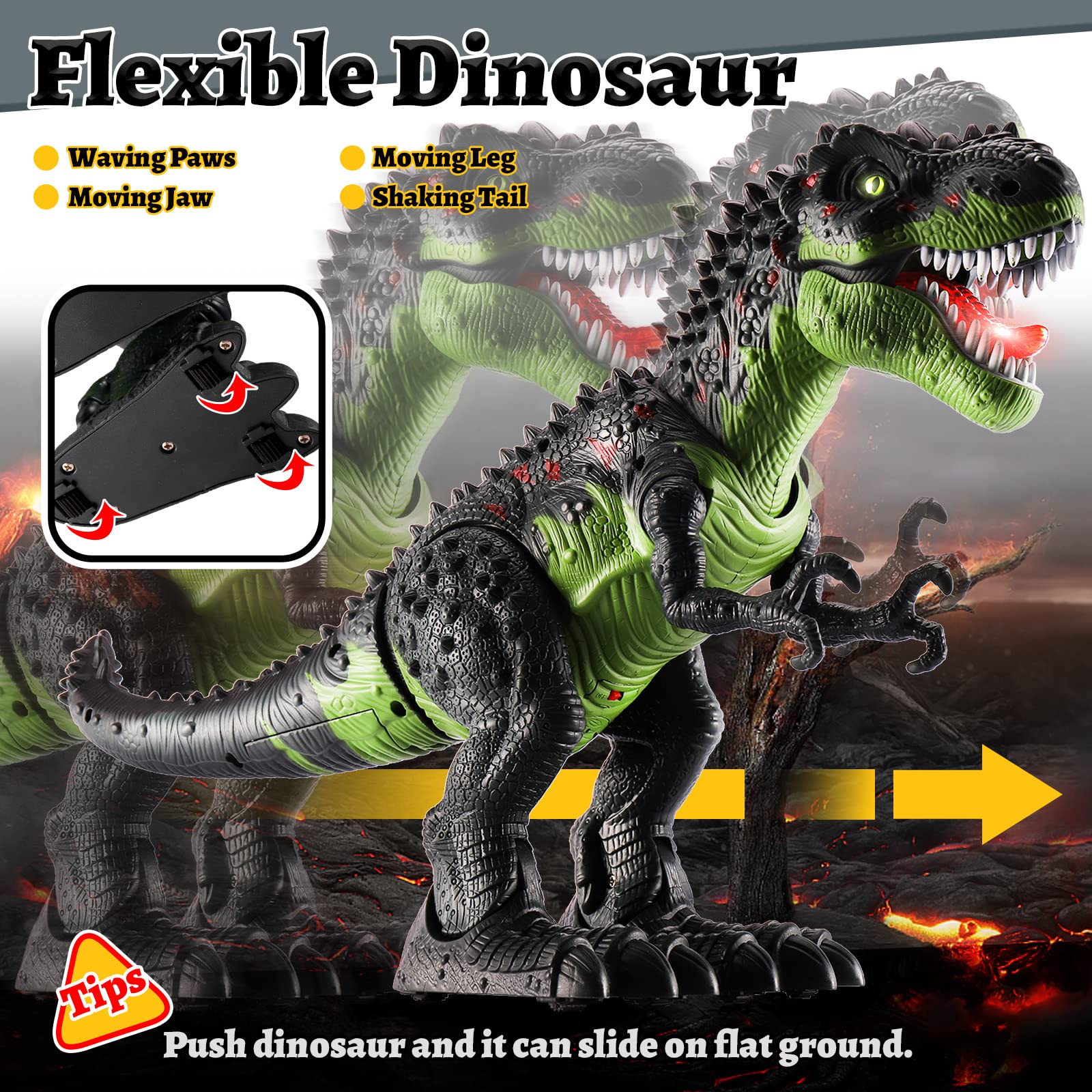 TOEY PLAY T-Rex Dinosauro Giocattolo Gigante, 47cm Dinosauro che Cammina, Tyrannosaurus Figure con Ruggiti e Luci, Giochi Dinosauri 3 4 5 6 Anni, Regalo per Bambini