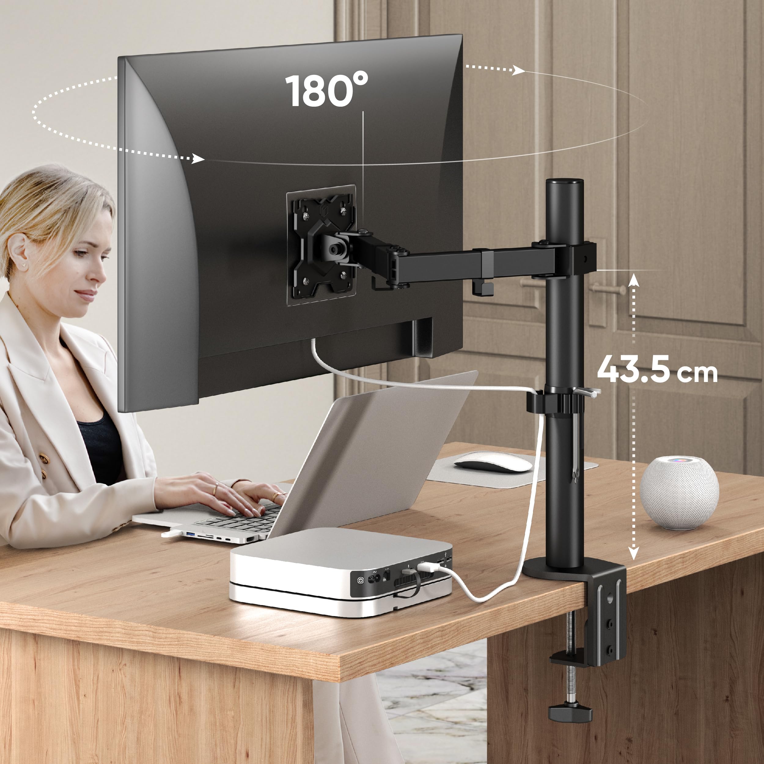 ONKRON Bras Moniteur de 13 à 34 Pouces - Support pour Moniteur de Bureau avec Poids jusqu'à 8 kg - Support écran PC de Bureau Max VESA 100 x 100 / Support écran PC Bureau inclinable D121E-B Noir