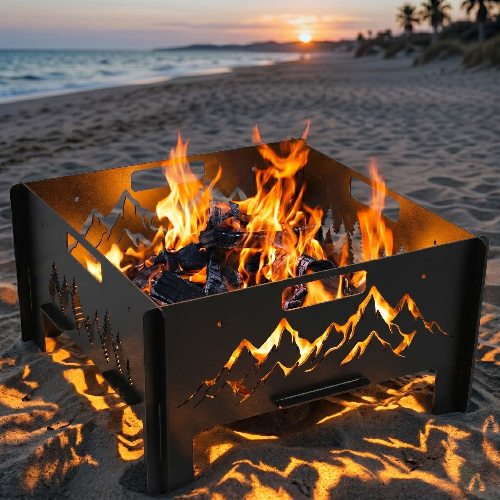 Zckjnoi Portable Black Metal Small Outdoor Fire Pit, Wood Burning