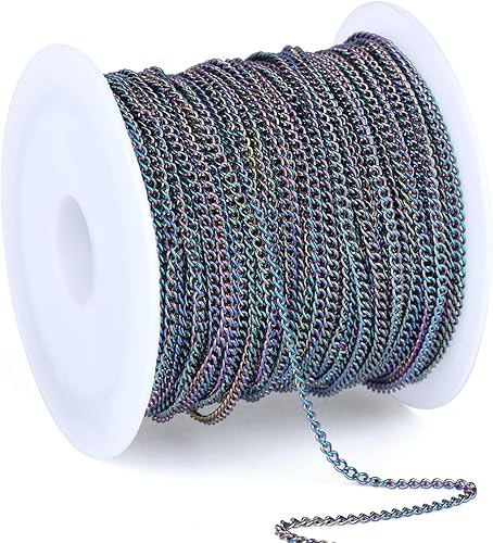 Rollo de cadenas coloridas de acero inoxidable de 66 pies, acero inoxidable 304 de 0.059 pulgadas de acero inoxidable 304, cadenas trenzadas